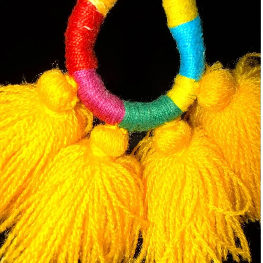 All Things Mochi Hallu Yellow Tassel Statement Hoop Earrings Boho Fringe
